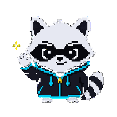 Geek the raccoon, wave pose