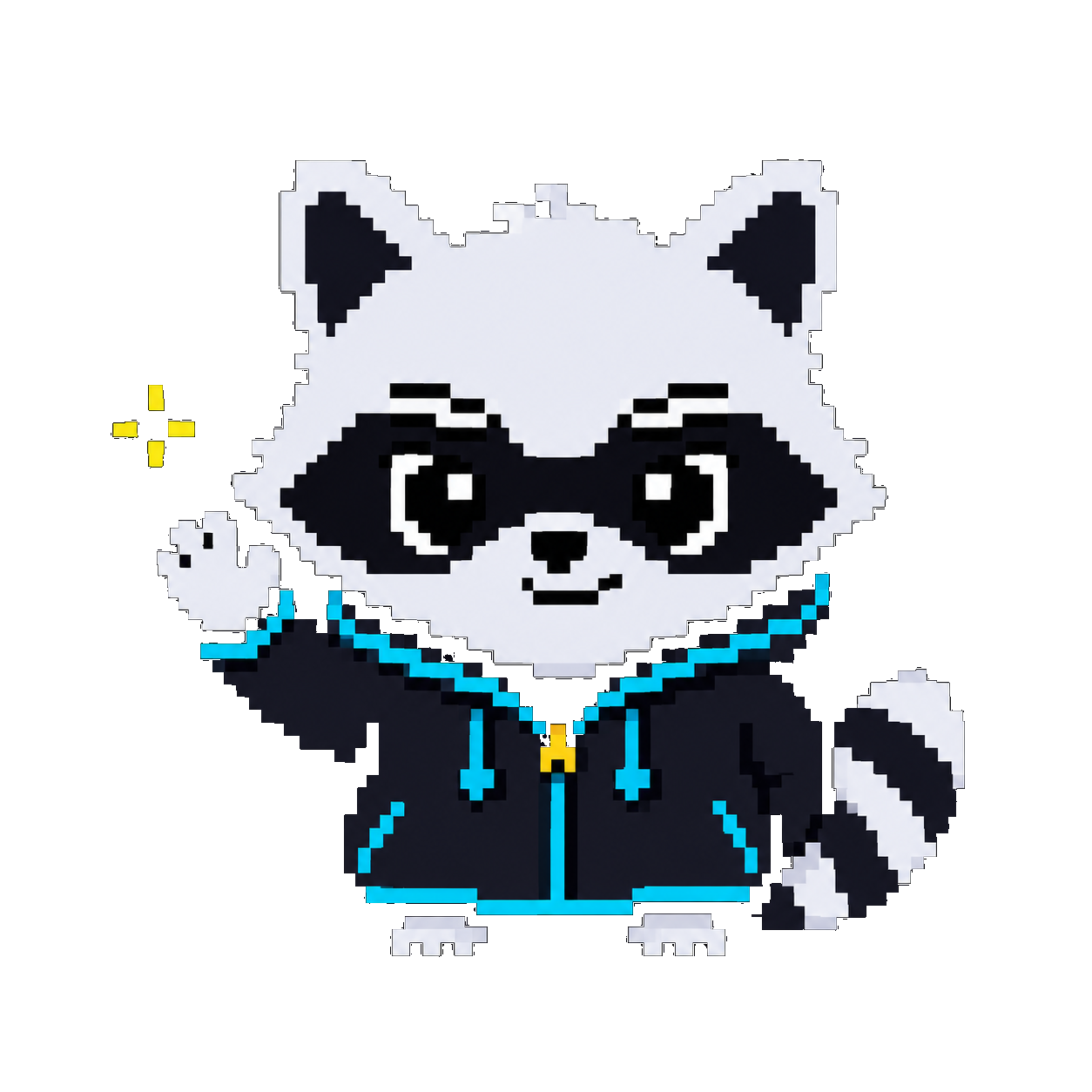 Geek the raccoon, wave pose